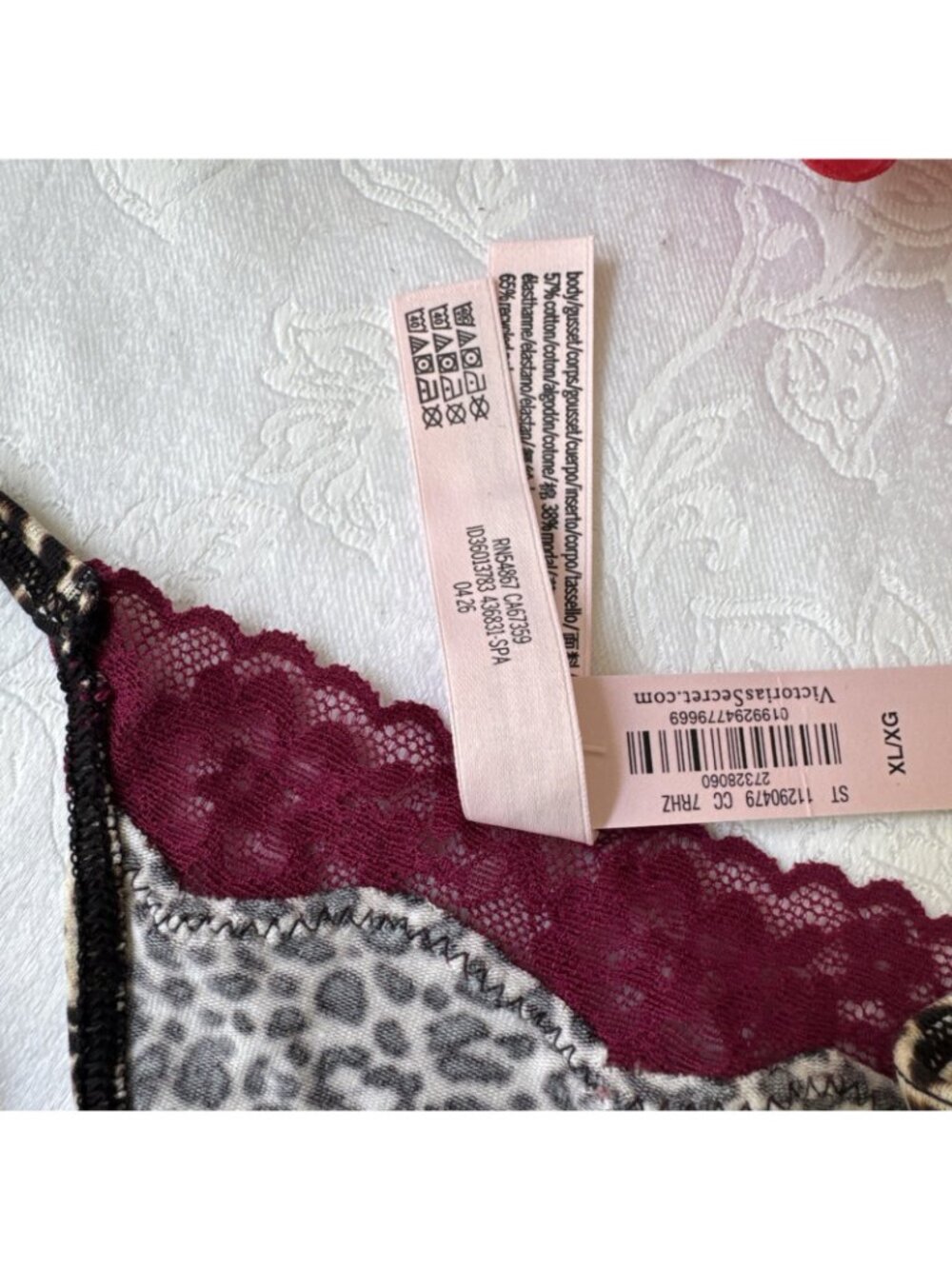 VICTORIA'S SECRET XL ANIMAL PRINT PURPLE TRIM ITSY V STRING THONG PANTIES NWT - Picture 9 of 9